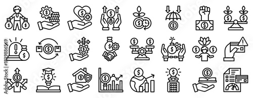 Financial Stability Icon Set Collection Outline Style. Vector illustration.