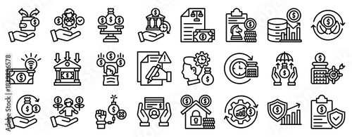 Financial Process Icon Set Collection Outline Style. Vector illustration.