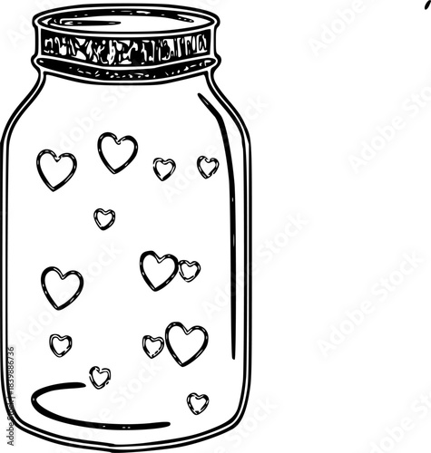 mason jar with hearts doodle