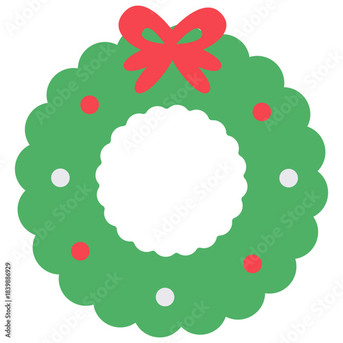Christmas Wreath Decoration Flat Illustration