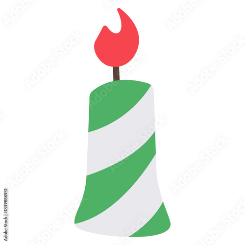 Striped Christmas Candle Flat Illustration