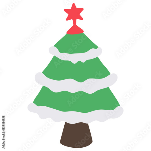 Decorated Christmas Tree with Star Flat Illustration