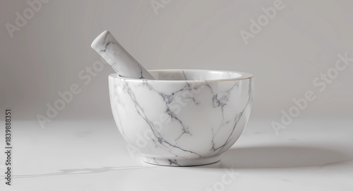 White Marble Mortar Bowl on Neutral Background