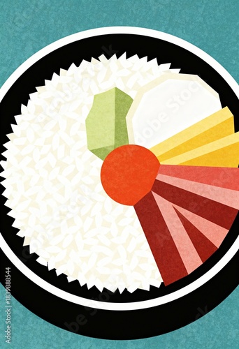 Top View Geometric Bento Rice Bowl with Umeboshi