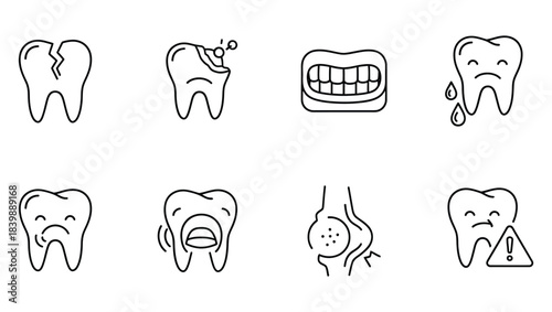 Dental Problems and Toothache Icons Set Vector Illustration