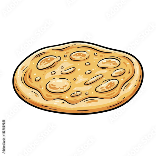 Stylized illustration of a flatbread with bubbles isolated on white background silhouette