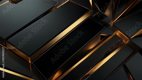 Abstract Black and Gold Geometric Background with Dynamic Intersecting Shapes – Modern Luxury Design Concept