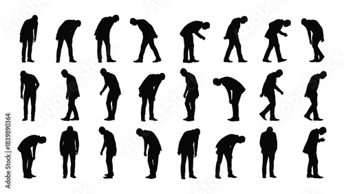 a collection of minimalist human figures depicted in various poses and angles presented as a striking silhouette