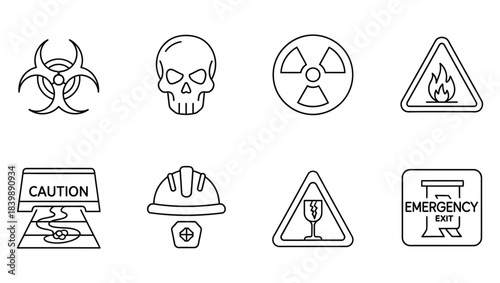 Hazard and Safety Symbols Set - Caution, Danger, Radiation, Fire Icons
