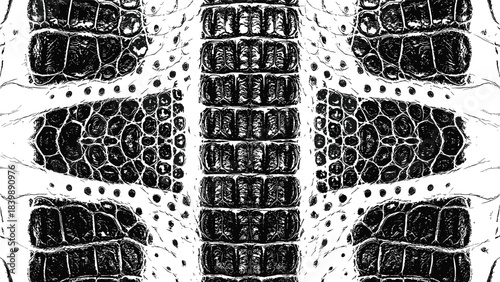 Intricate symmetrical reptile skin pattern illustration featuring detailed scales and texture, ideal for decorative design, backgrounds, and high-impact vector artwork