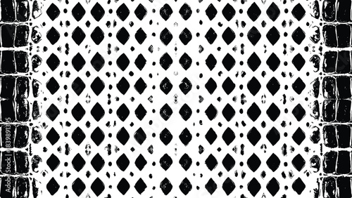 Grunge reptile skin texture vector pattern with distressed diamond scales and bold crocodile border creating exotic wildlife inspired graphic design