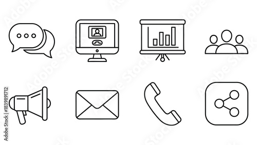 Set of communication and business icons with technology elements
