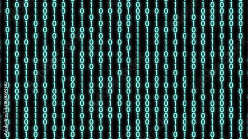 A zooming computer screen filled with binary data