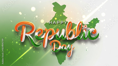 Republic Day Celebration: A vibrant visual greeting celebrating Republic Day with colorful typography and an illustrated map of the region, the essence of national pride and unity.
