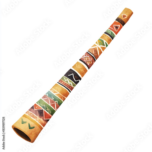 Traditional Australian Didgeridoo Musical Instrument with Aboriginal Art.