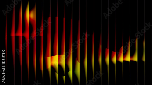 Wavy reed glass vertical stripes background.Dynamic abstract pattern of vertical lines with highlights, glass gradient, neon vertical stripes