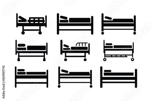 Hospital bed silhouette set healthcare furniture