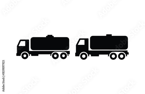 Tanker truck silhouette set fuel transportation