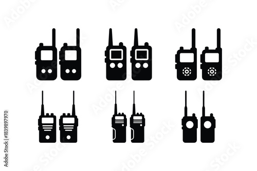 Walkie talkies silhouette set communication radios