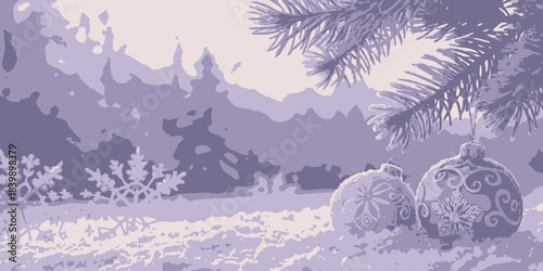 Christmas Frosty pastel purple winter background with delicate snowflakes, elegant and magical.