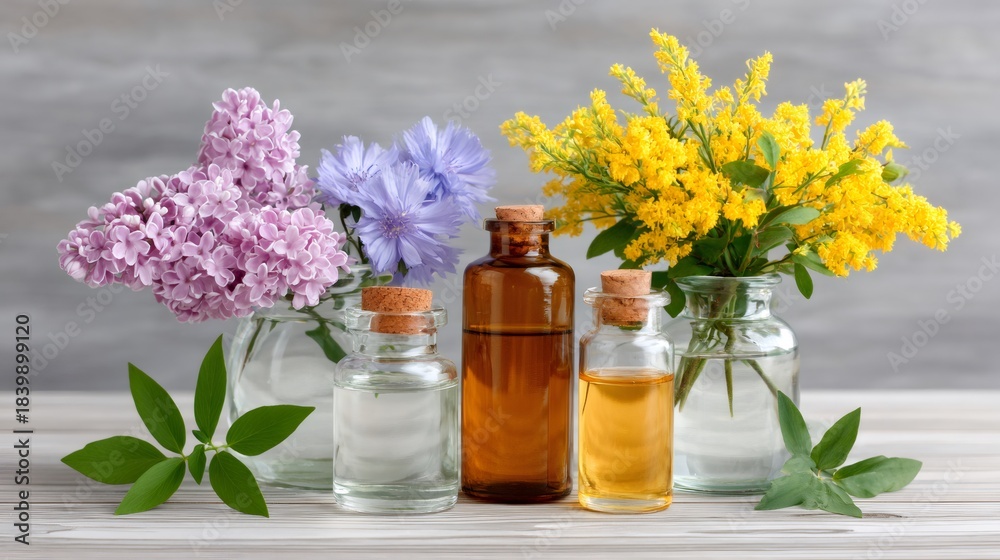Obraz premium Essential oils for aromatherapy wellness and natural spa