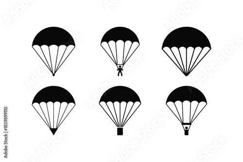 Parachute silhouette set skydiving equipment aerial