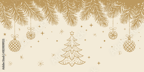 Christmas Gradient gold Christmas vector with elegant pine branches and festive shimmer, a luxurious holiday design.
