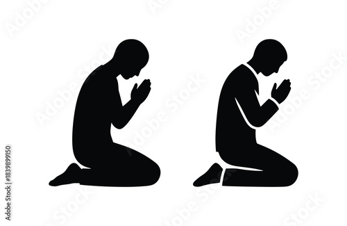 Praying person silhouette set religious devotion