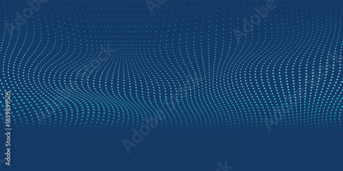 Dark blue halftone dotted abstract background, big data pattern, technology or futuristic visualization, waveform dot texture, music backdrop.