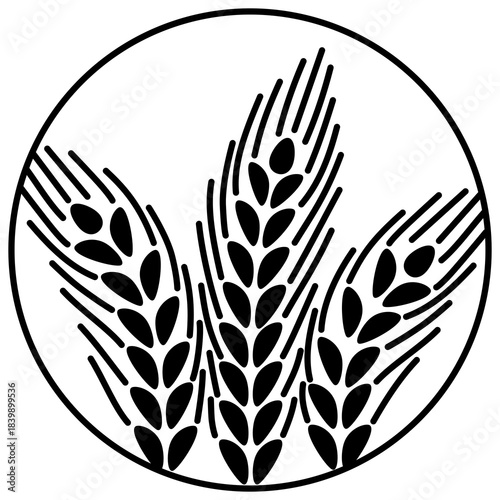 Gifts of the Field. Three ears of wheat in a circle. Vector logo for an agribusiness or bakery