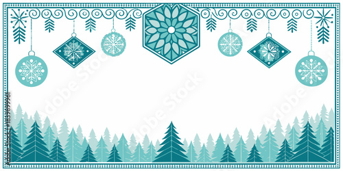 Christmas Modern teal winter vector with geometric ornaments and clean lines, festive holiday background
