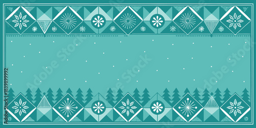 Christmas Modern teal winter vector with geometric ornaments and clean lines, festive holiday background
