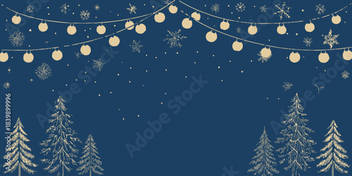 Christmas Navy blue holiday background with glowing lights and subtle festive elements, elegant celebration