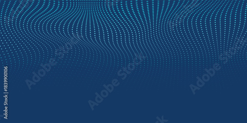 Dark blue halftone dotted abstract background, big data pattern, technology or futuristic visualization, waveform dot texture, music backdrop. vector ilustration