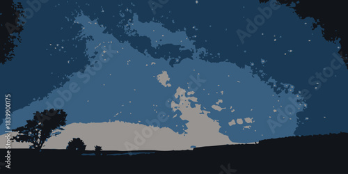 Christmas Night sky gradient with a subtle row of stars at the bottom, deep space background for creative use