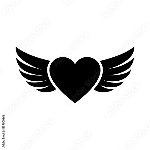 Simple Heart with Soft Wings Vector Isolated on White.