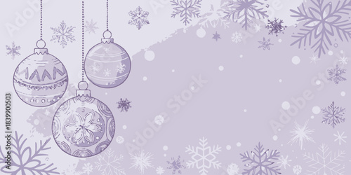 Christmas Pastel lavender winter vector with floating abstract ornaments, soft and dreamy holiday design