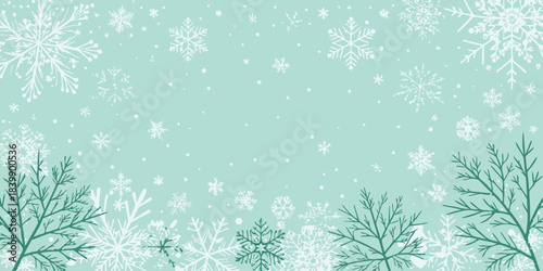 Christmas Pastel mint background with gentle snowflakes, soft and serene winter holiday design