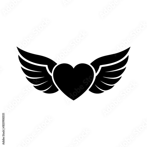 Lightweight Winged Heart Symbol on White Background.
