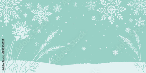 Christmas Pastel mint background with gentle snowflakes, soft and serene winter holiday design
