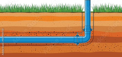 Underground Pipe System with Layers of Soil and Grass Keywords: underground, pipe, pipeline, water, sewage, infrastructure
