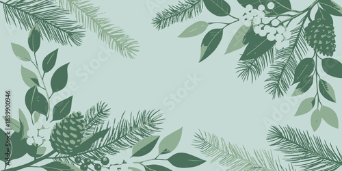 Christmas Realistic winter foliage vector featuring eucalyptus leaves and seasonal accents, perfect for elegant designs.