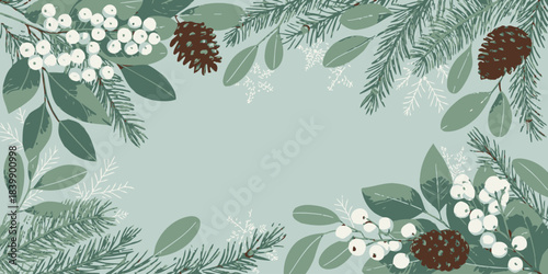 Christmas Realistic winter foliage vector featuring eucalyptus leaves and seasonal accents, perfect for elegant designs.