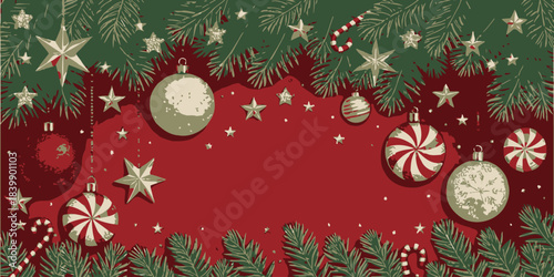Christmas Richly detailed Christmas vector scene featuring a cozy, snow-covered village with festive lights and trees.