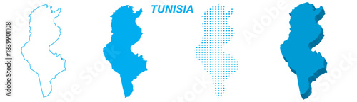 Tunisia Map Vector Set, North Africa Outline Silhouette Dotted 3D Solid Shapes, Tunisia Country Infographic Template, Editable EPS Tunisia Geography