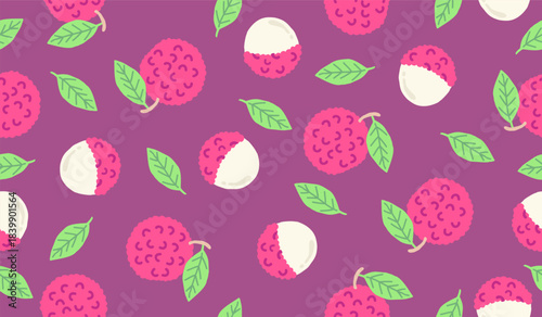 Cute lychee fruits pattern background vector design