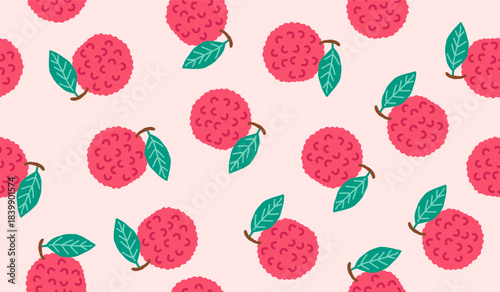 Cute lychee fruits pattern background vector design