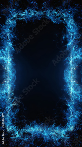 Blue flame border with dark center creates mystical and intense atmosphere, perfect for dramatic or fantasy themes