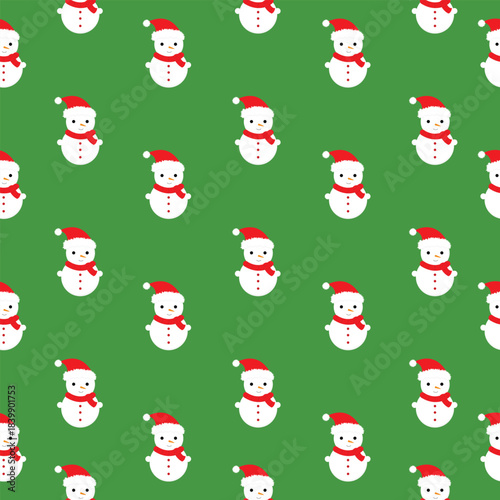 Cute snowman seamless pattern on a festive green background. Perfect for Christmas wrapping paper, holiday textiles, gift packaging, winter decorations, and festive digital dseamless christmas pattern