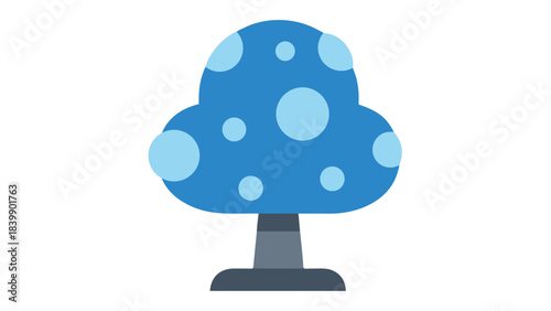 Stylized Blue Mushroom With White Spots On Black Background Simple Graphic Design